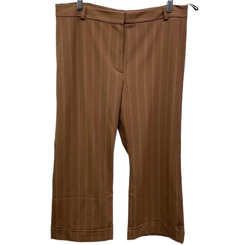 INC Brown Pinstriped Cuffed Hem Wide Leg Pants